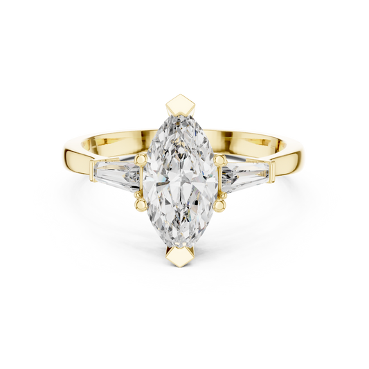 Marquise Cut Three-Stone Diamond Ring with Baguettes
