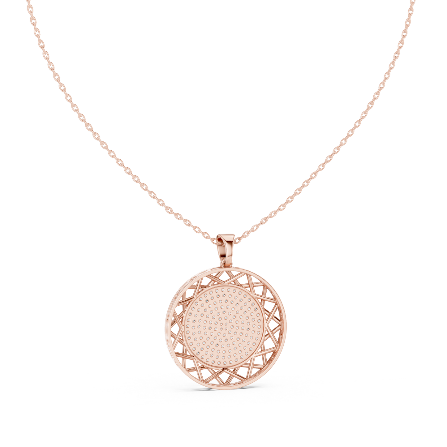 Pavé Diamond Geometric Circle Pendant Necklace