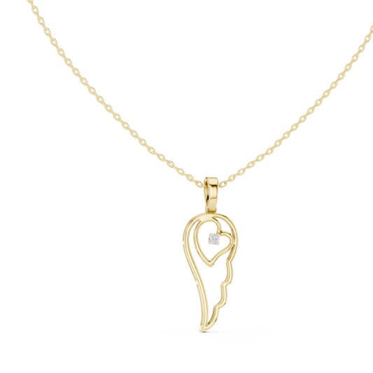 Angel Wing Heart Diamond Pendant Necklace