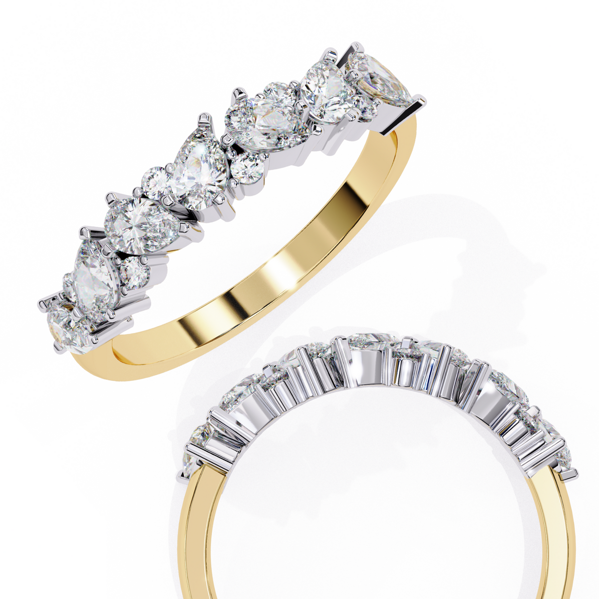Pear and Round Diamond Band
Yellow Glod