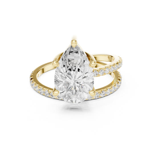 Pear-Cut Diamond Double Pavé Band Engagement Ring