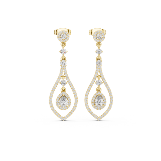 Pear-Cut Diamond Openwork Halo Drop Earrings