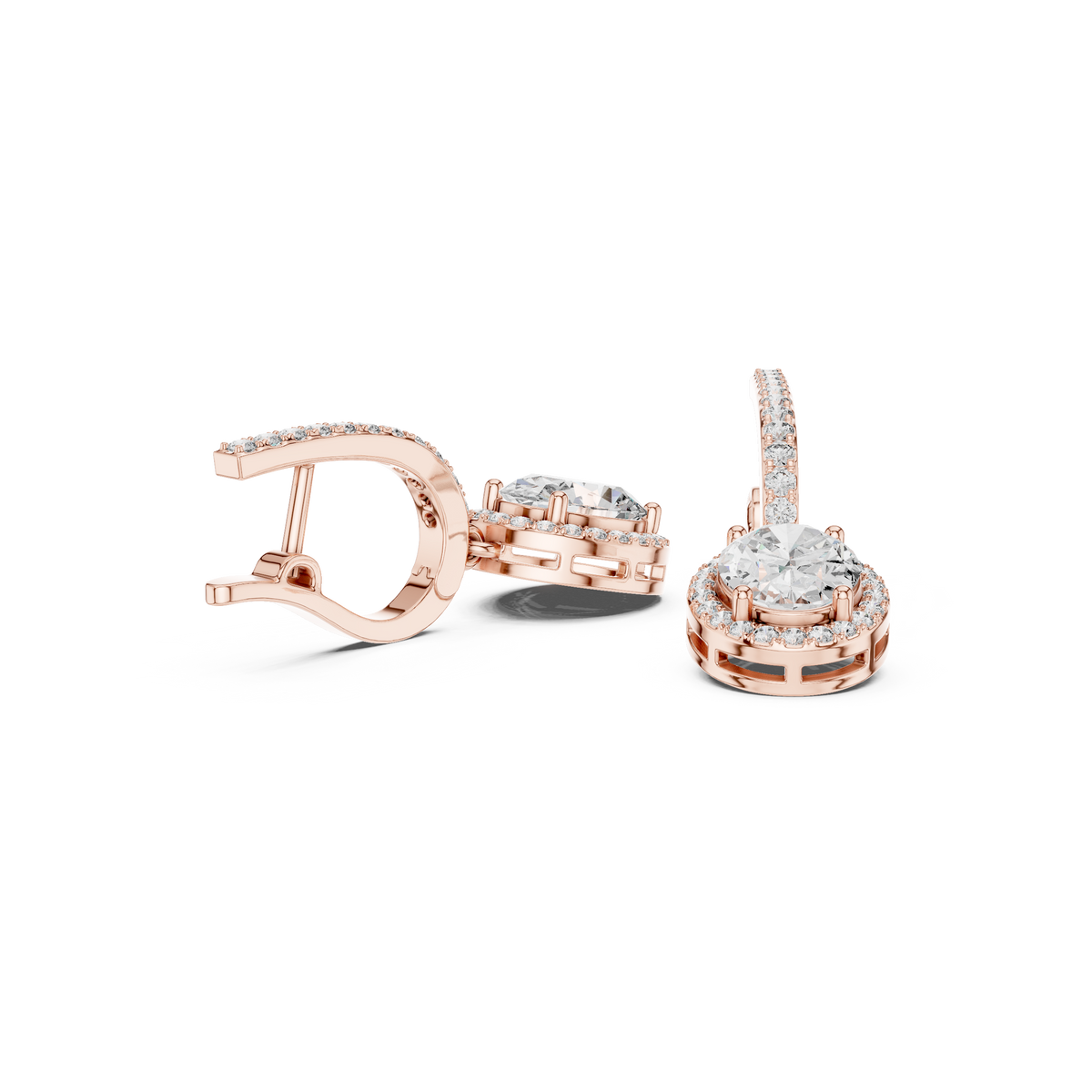 Oval Cut Halo Drop Earrings