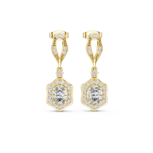 Vintage-Inspired Oval Diamond Halo Drop Earrings