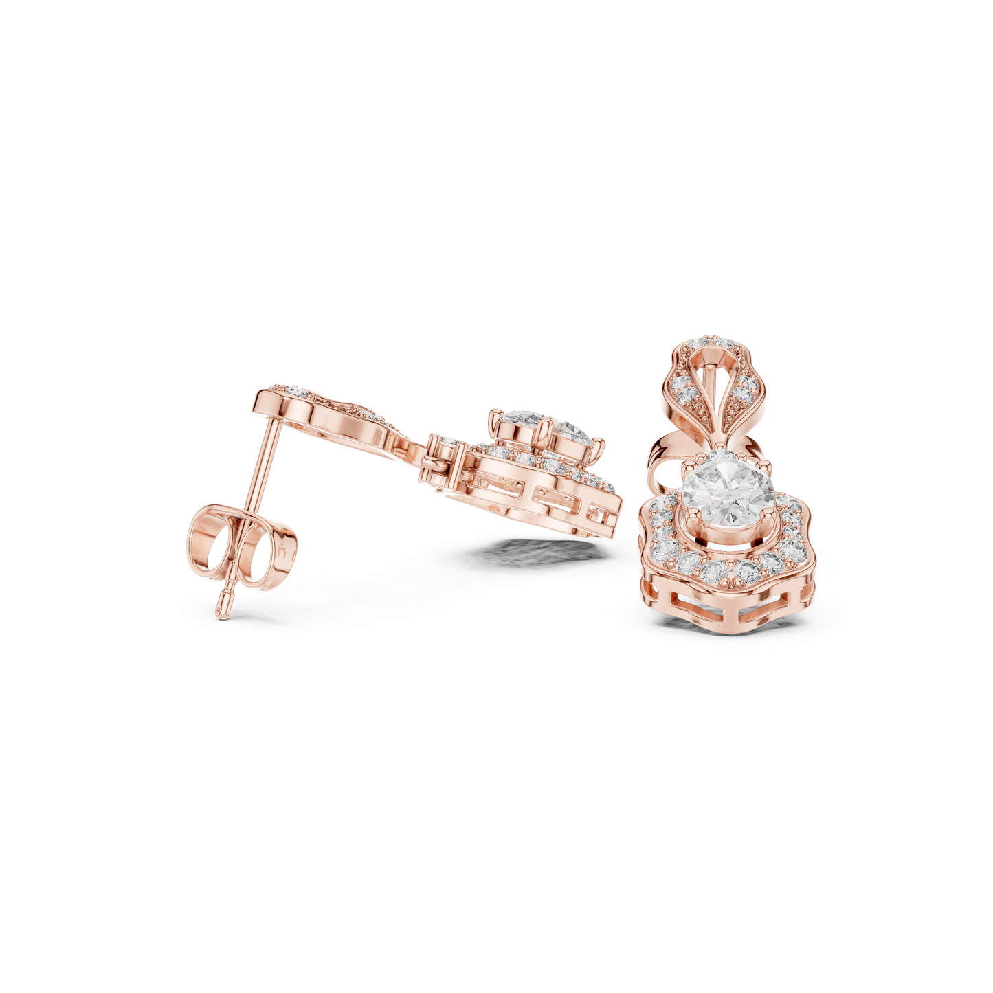 Vintage-Inspired Oval Diamond Halo Drop Earrings
