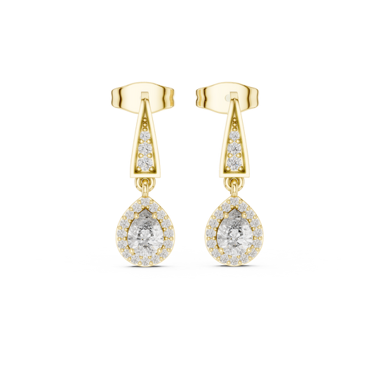 Elegant Pear-Cut Diamond Halo Drop Earrings