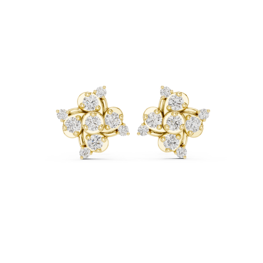 Diamond Quad-Cluster Starburst Stud Earrings