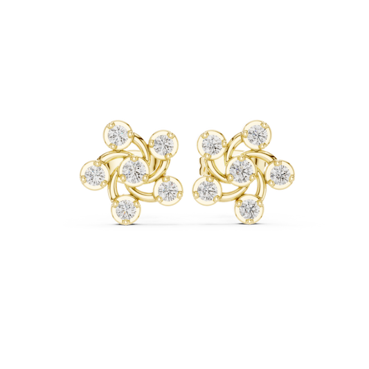 Diamond Pinwheel Floral Stud Earrings