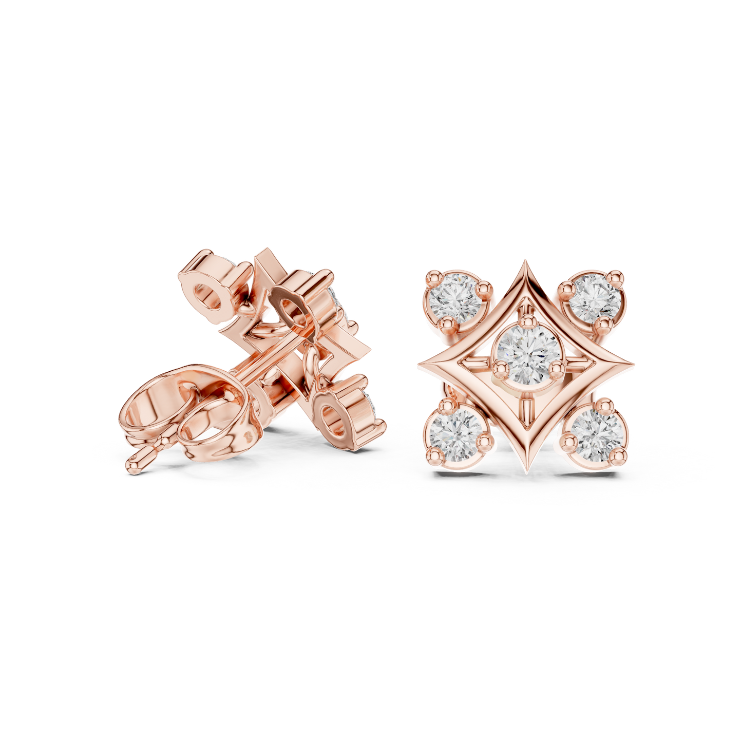 Diamond Compass Starburst Geometric Studs