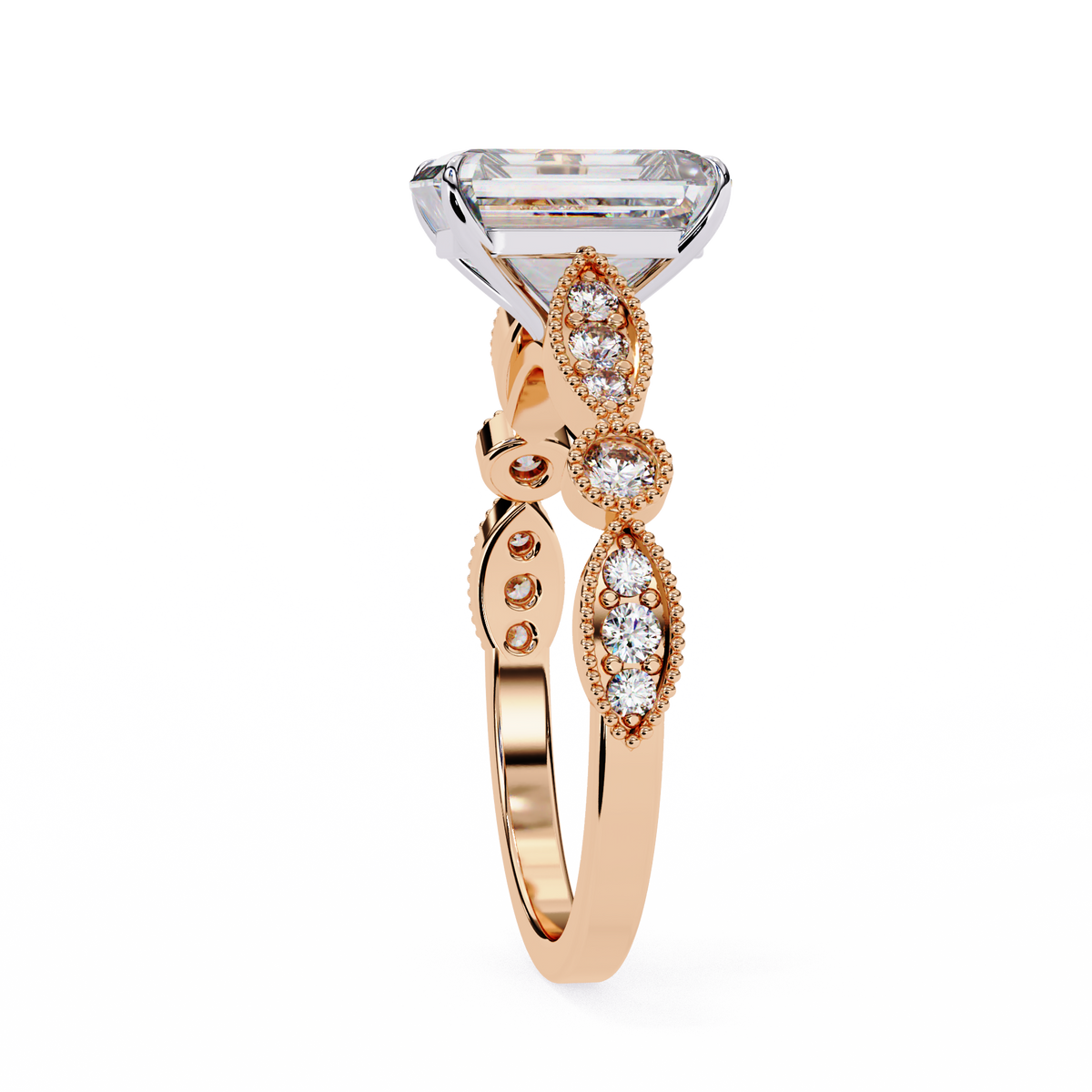 Emerald Elegance Diamond Ring Rose Gold