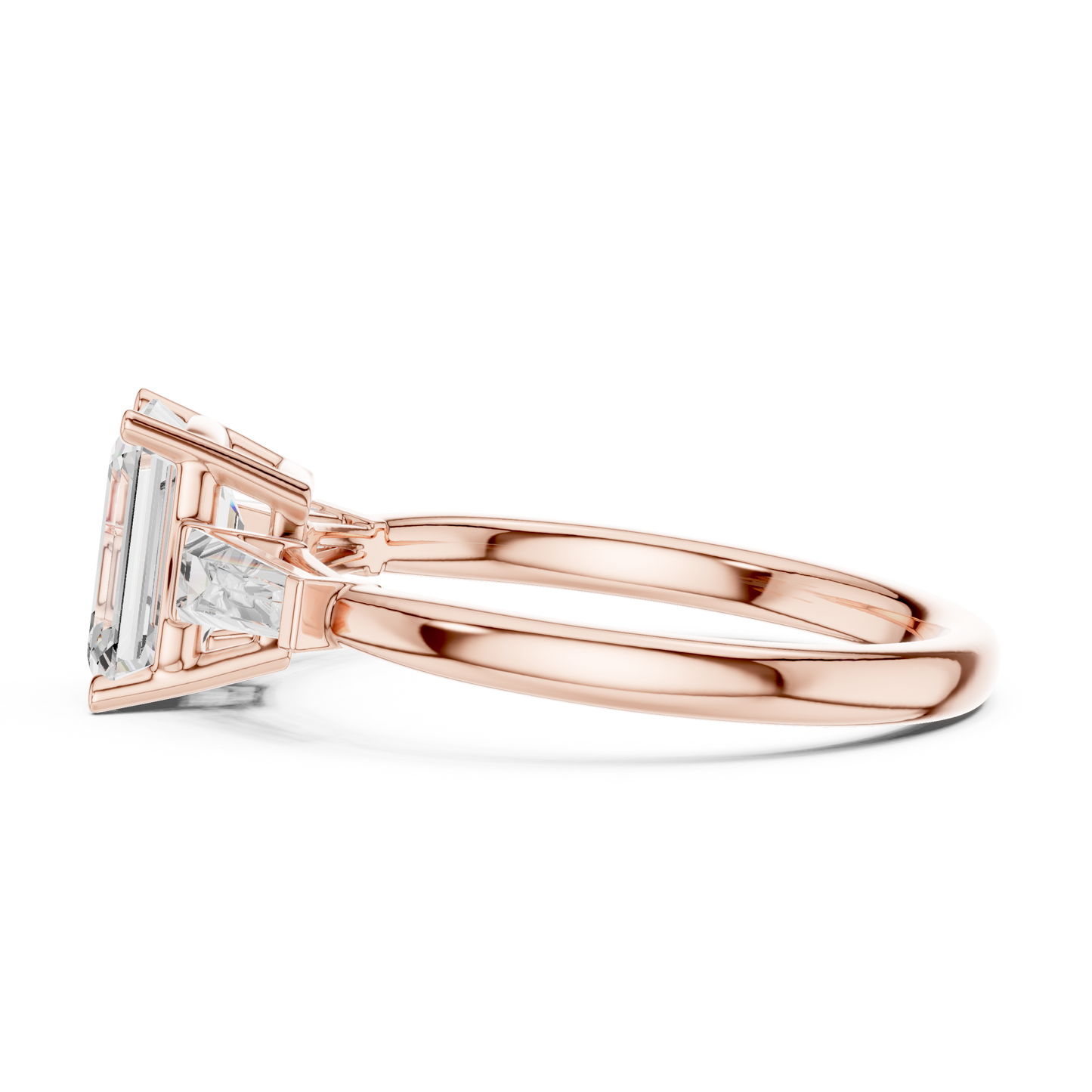 Emerald-Cut Three Stone Ring with Tapered Baguettes