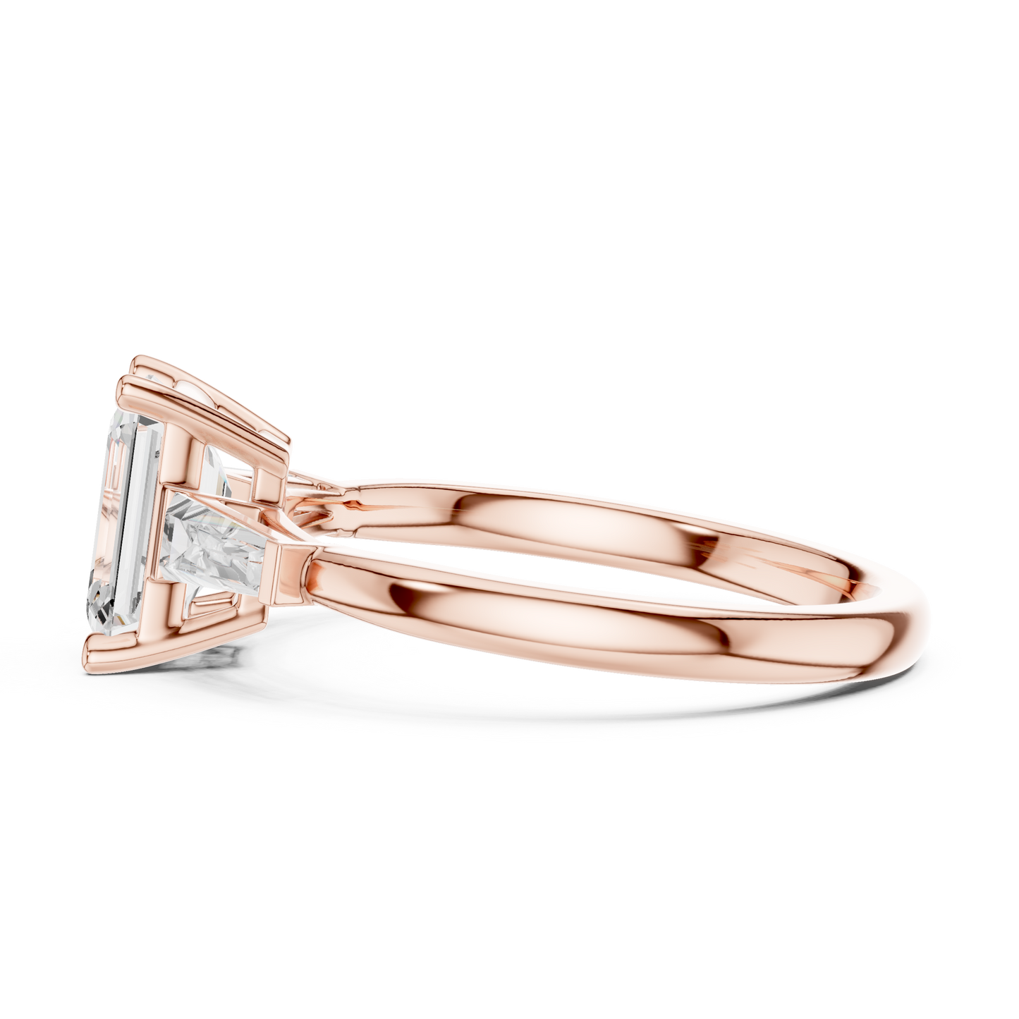 Emerald-Cut Three-Stone Ring with Tapered Baguettes