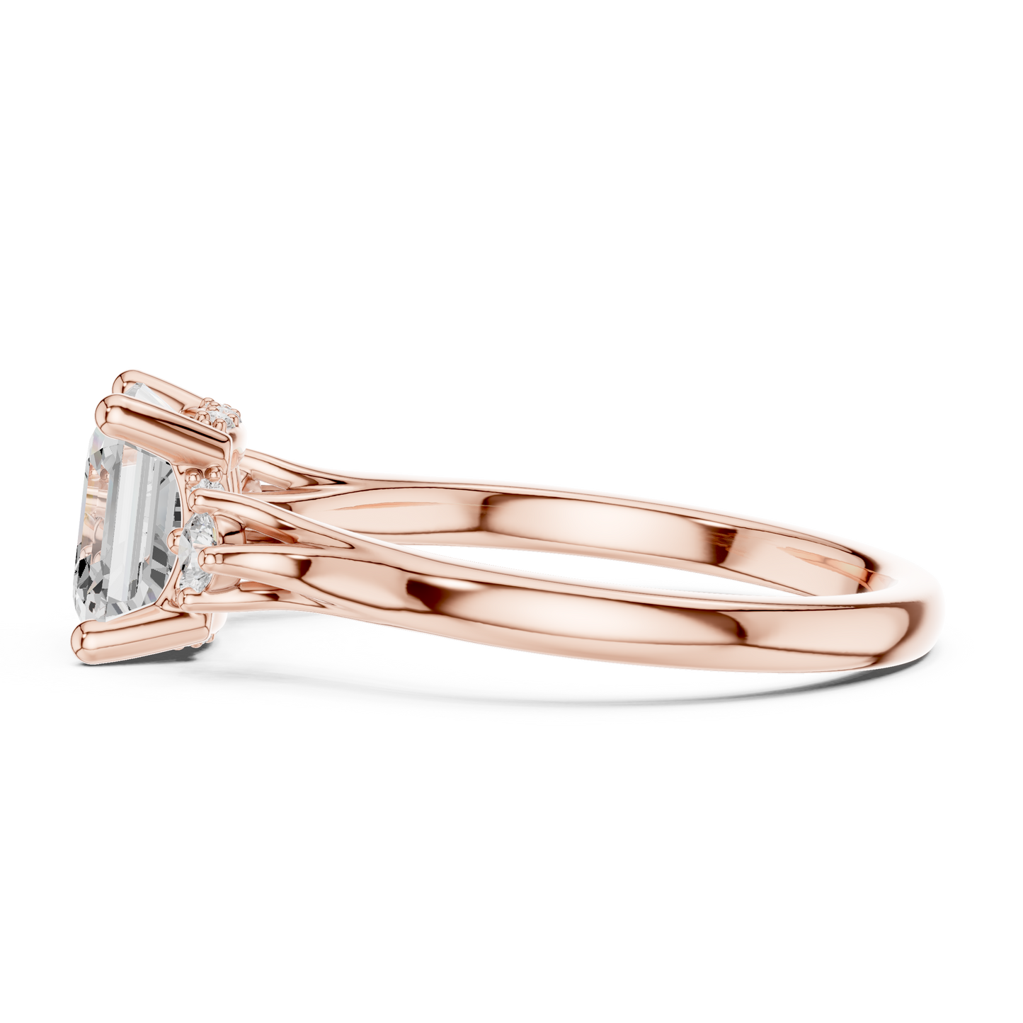 Asscher Cut Three-Stone Ring with Round Side Accents