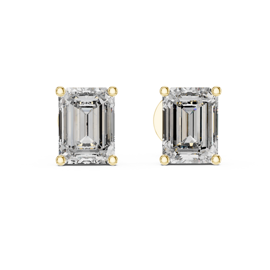 Elegant Emerald-Cut Diamond Solitaire Stud Earrings