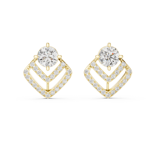 Geometric Double Chevron Round Diamond Stud Earrings