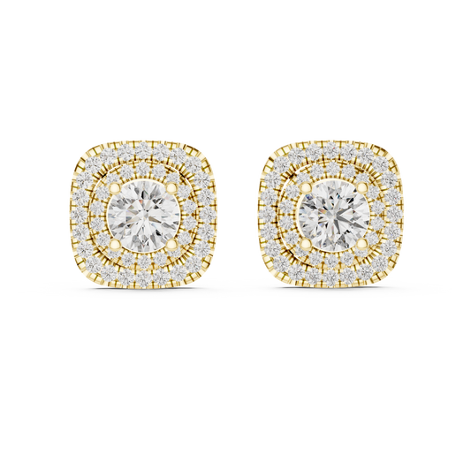 Cushion-Style Double Halo Diamond Statement Studs