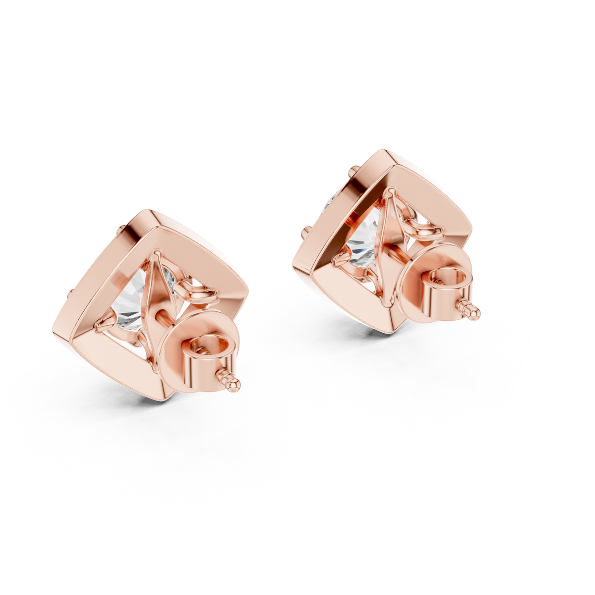 Diamond Kite-Set Square Halo Stud Earrings