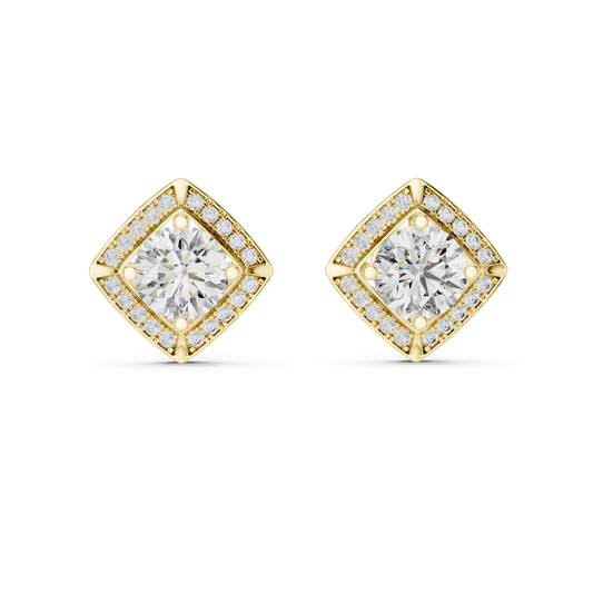 Diamond Kite-Set Square Halo Stud Earrings