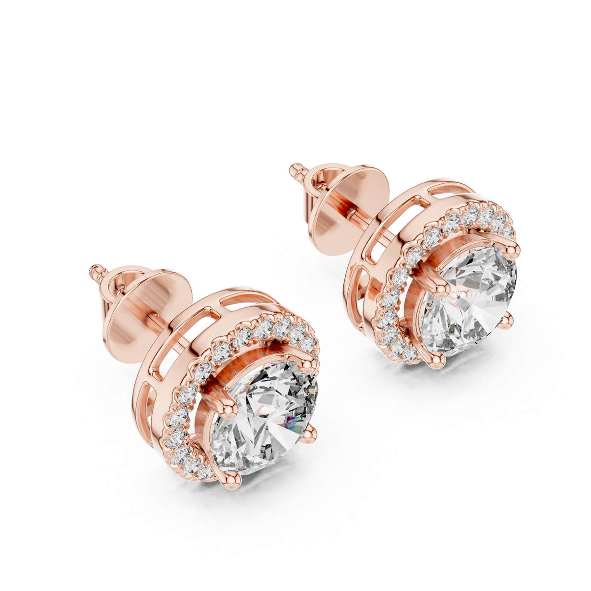 Round Brilliant Diamond Halo Stud Earrings