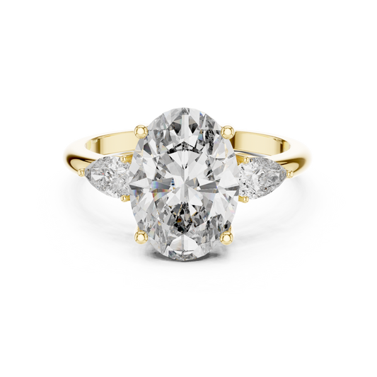 Oval Cut Diamond Three-Stone Ring with Pear Side Stones
