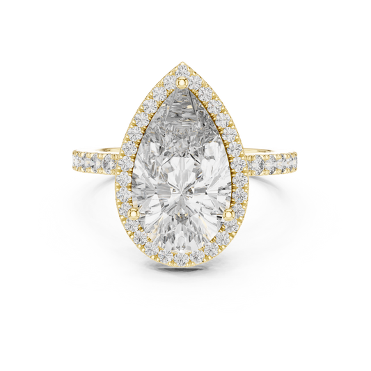 Pear-Cut Diamond Halo Engagement Ring with Pavé Band