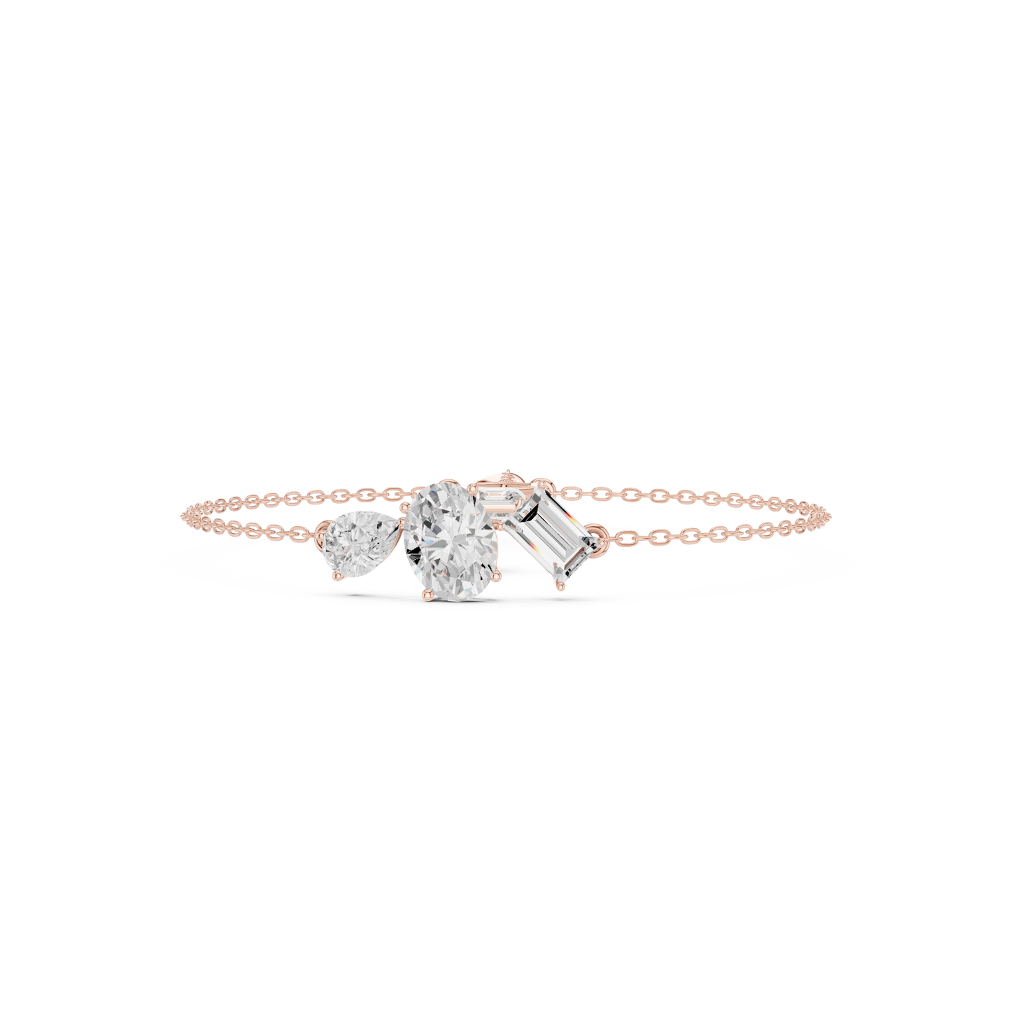 Elegant Three-Stone Diamond Chain Bracelet for Women