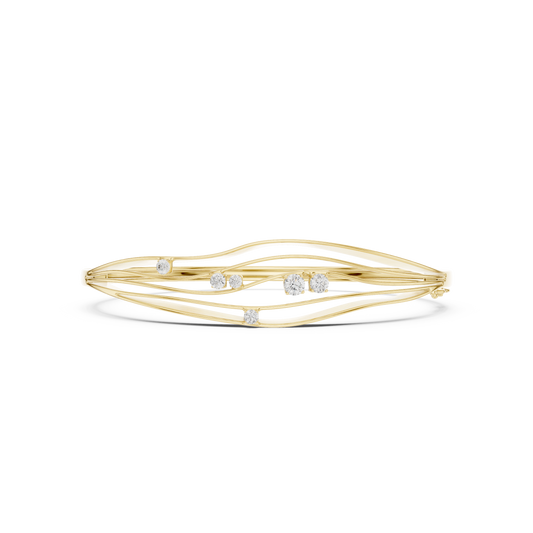 Modern Wave Diamond Open Bangle Bracelet