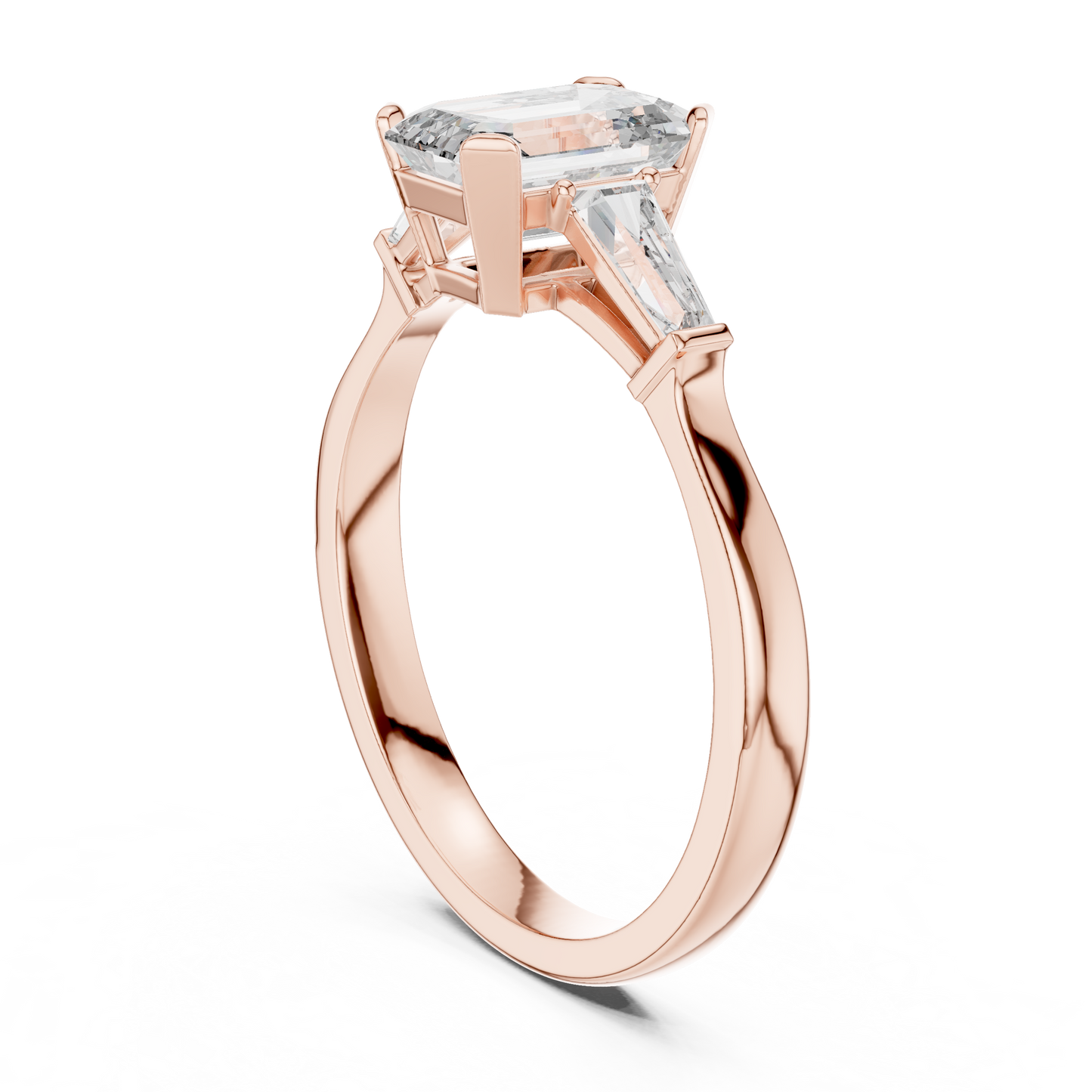 Merald Cut Three-Stone Diamond Ring with Baguettes