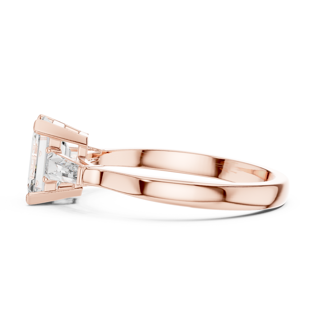 Merald Cut Three-Stone Diamond Ring with Baguettes