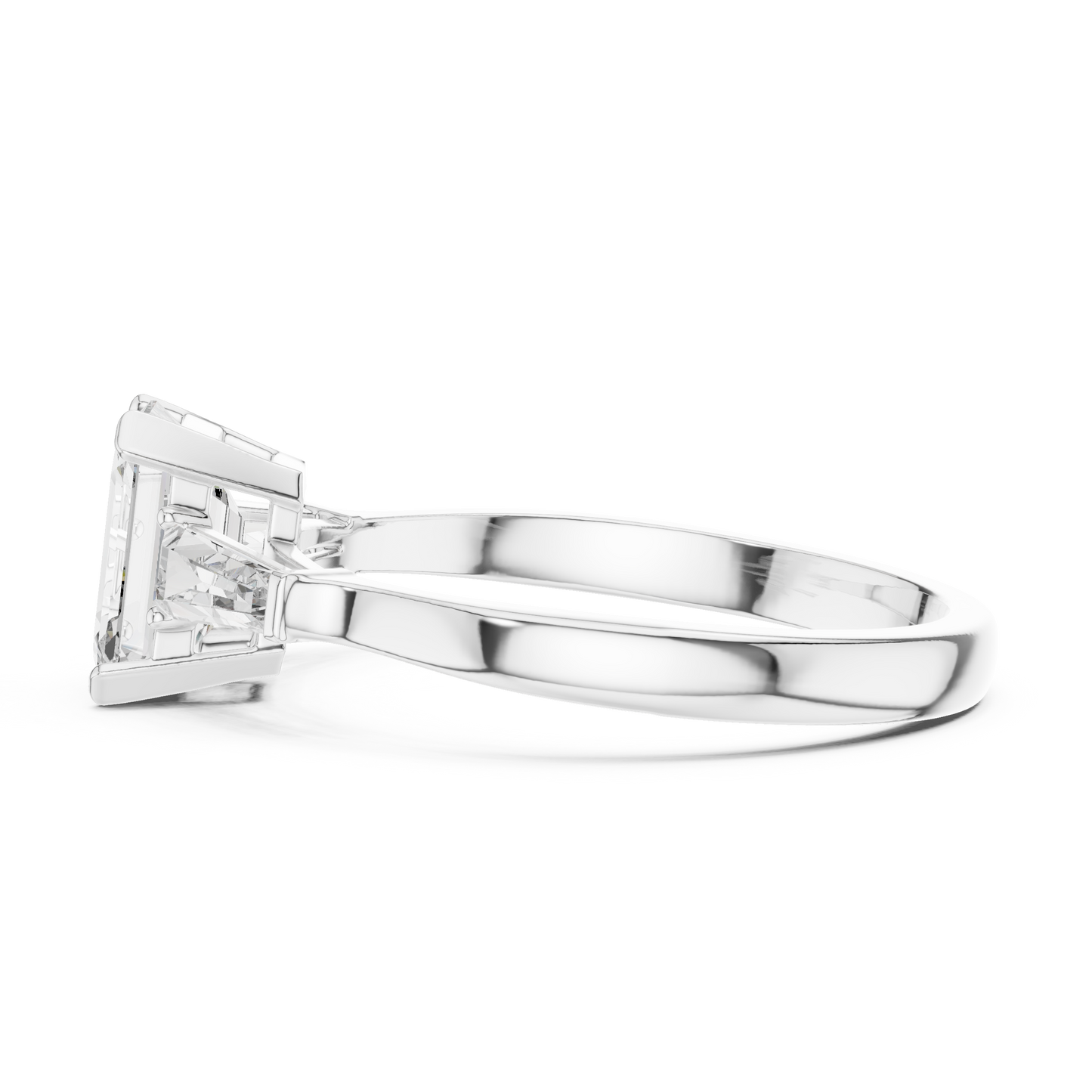 Merald Cut Three-Stone Diamond Ring with Baguettes