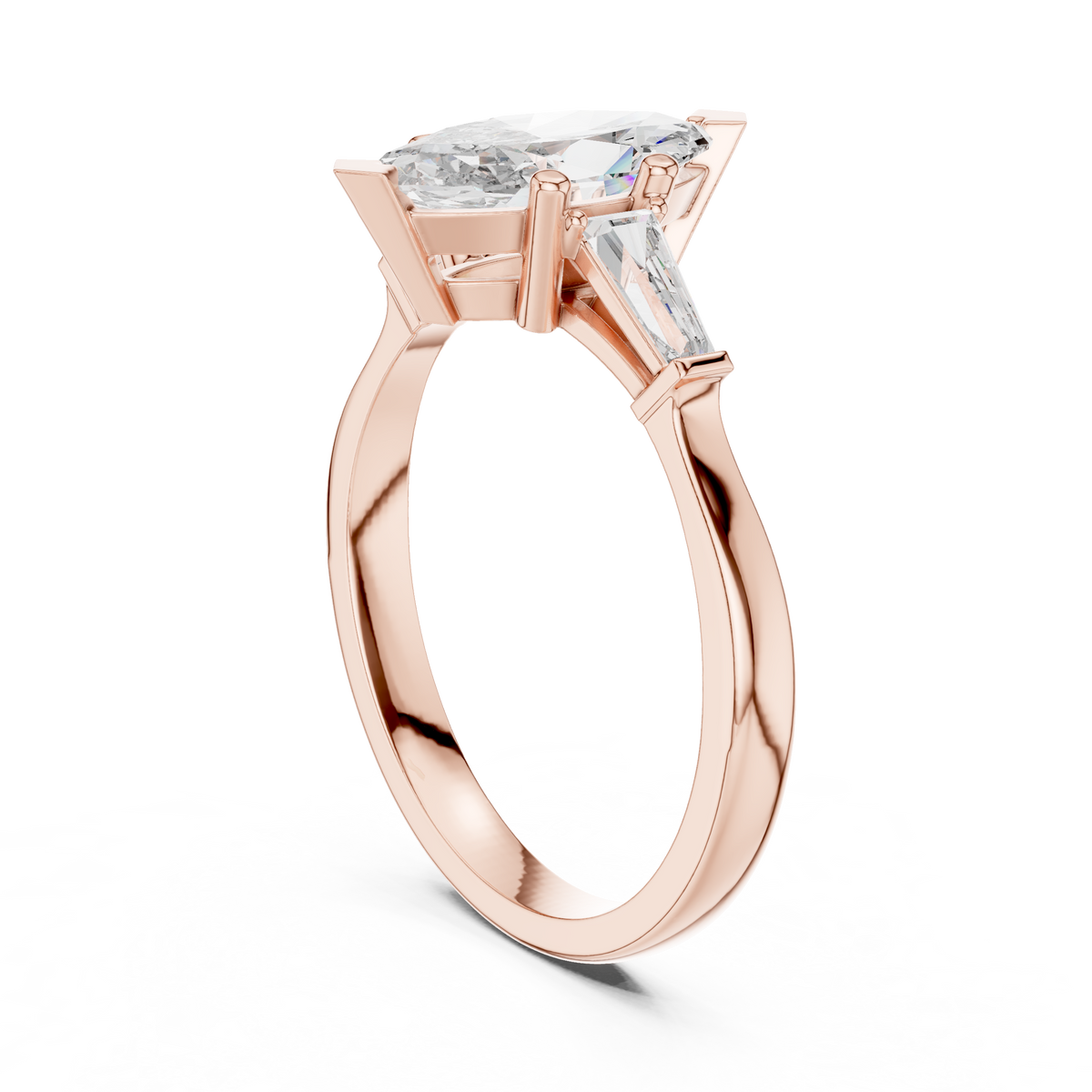 Marquise Cut Three-Stone Diamond Ring with Baguettes