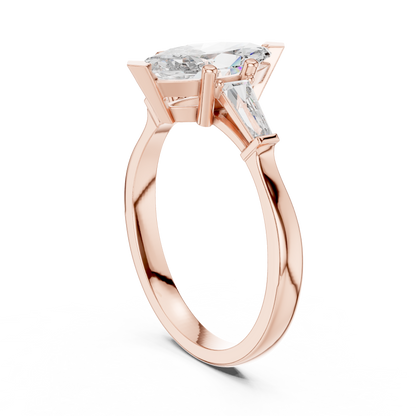 Marquise Cut Three-Stone Diamond Ring with Baguettes