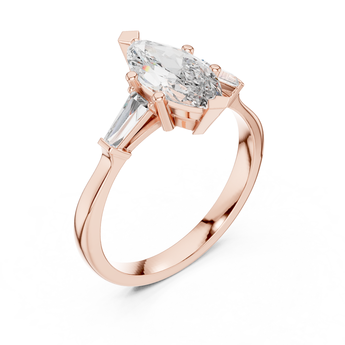 Marquise Cut Three-Stone Diamond Ring with Baguettes