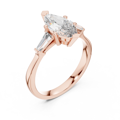 Marquise Cut Three-Stone Diamond Ring with Baguettes