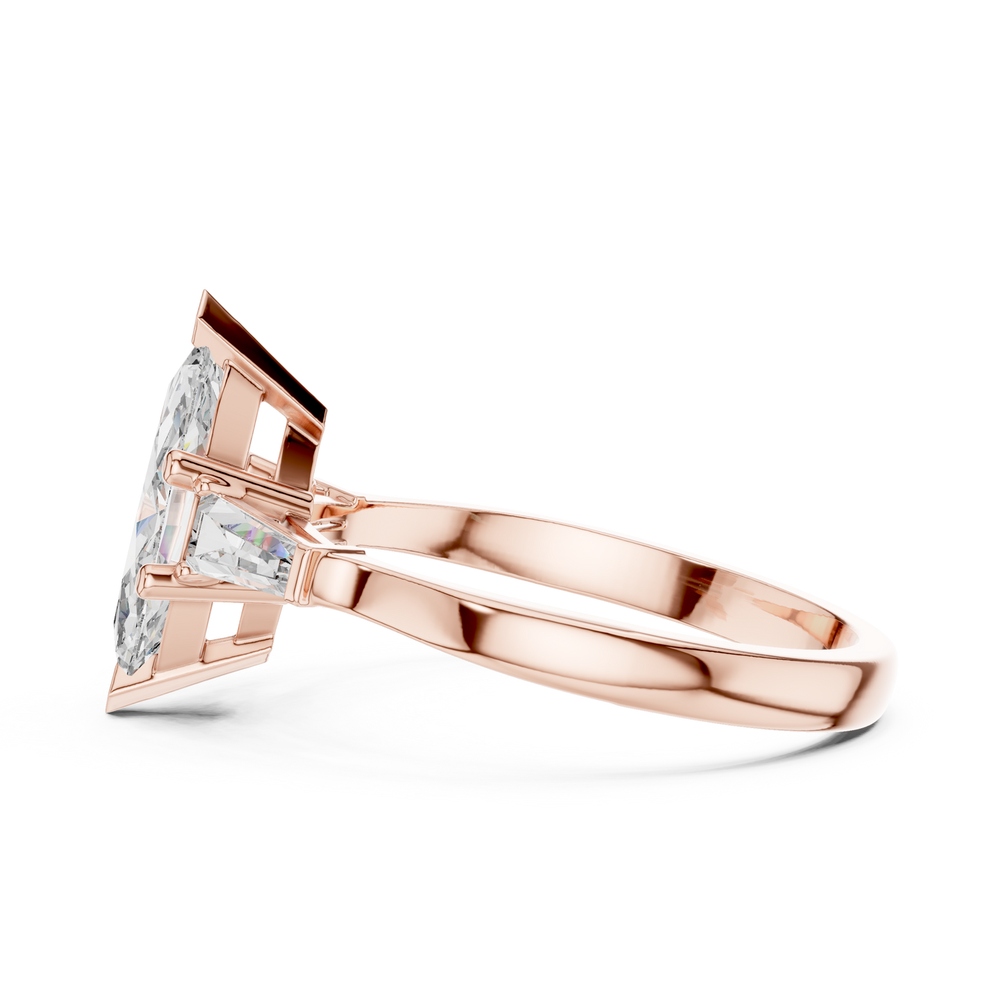 Marquise Cut Three-Stone Diamond Ring with Baguettes