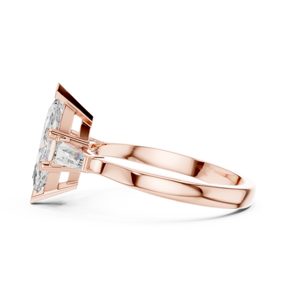 Marquise Cut Three-Stone Diamond Ring with Baguettes
