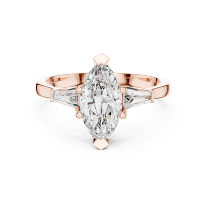 Marquise Cut Three-Stone Diamond Ring with Baguettes