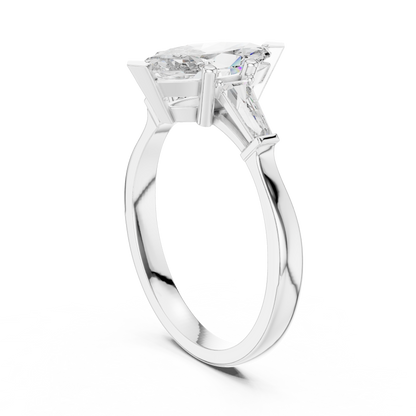 Marquise Cut Three-Stone Diamond Ring with Baguettes