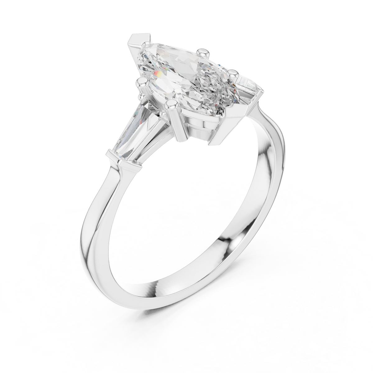 Marquise Cut Three-Stone Diamond Ring with Baguettes