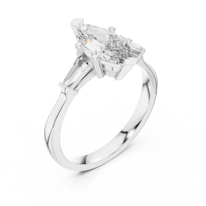 Marquise Cut Three-Stone Diamond Ring with Baguettes