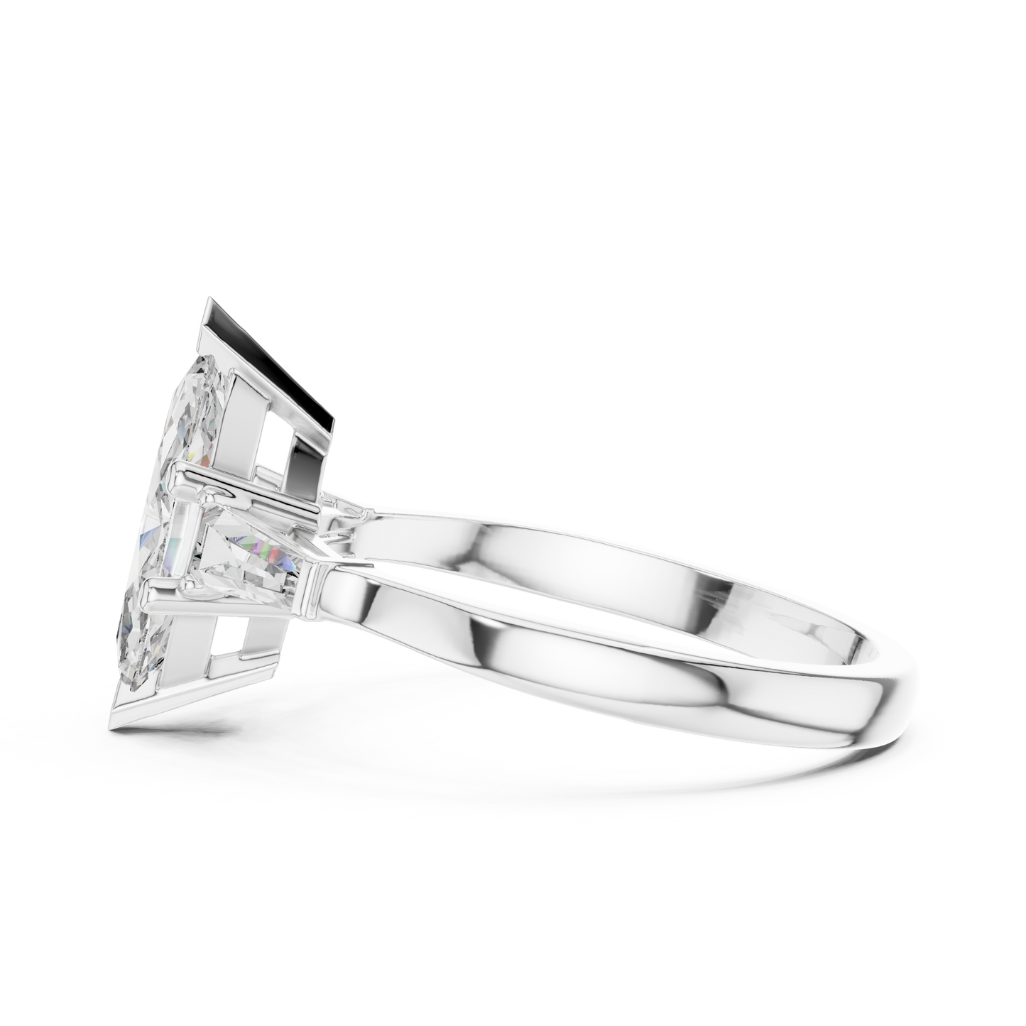 Marquise Cut Three-Stone Diamond Ring with Baguettes