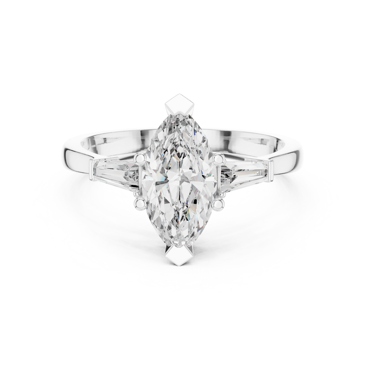 Marquise Cut Three-Stone Diamond Ring with Baguettes