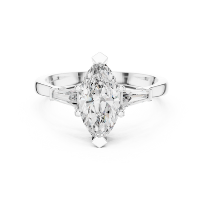 Marquise Cut Three-Stone Diamond Ring with Baguettes