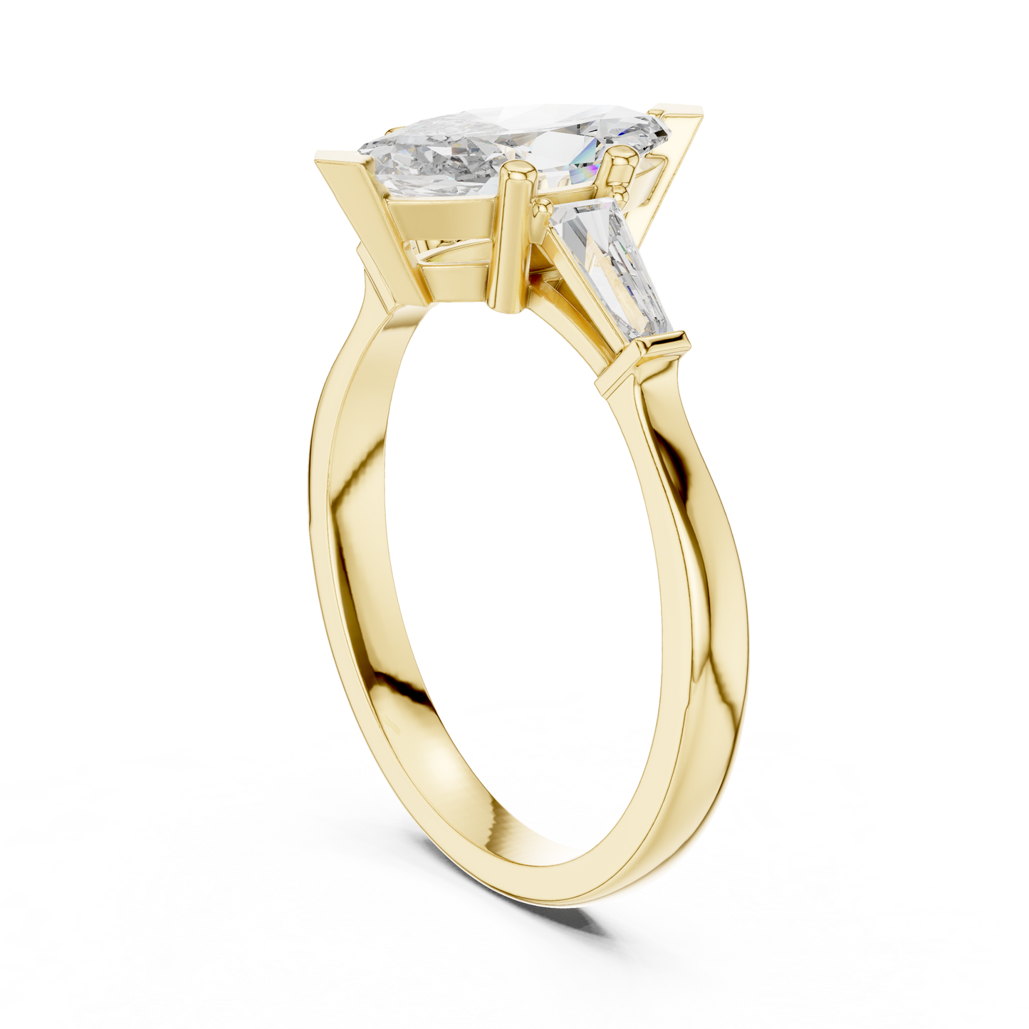 Marquise Cut Three-Stone Diamond Ring with Baguettes
