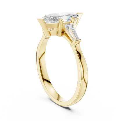 Marquise Cut Three-Stone Diamond Ring with Baguettes
