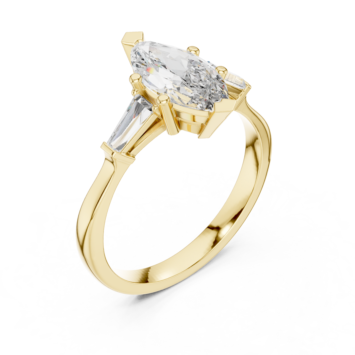Marquise Cut Three-Stone Diamond Ring with Baguettes