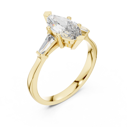 Marquise Cut Three-Stone Diamond Ring with Baguettes