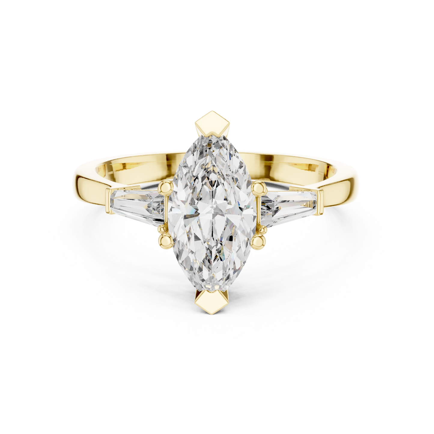 Marquise Cut Three-Stone Diamond Ring with Baguettes
