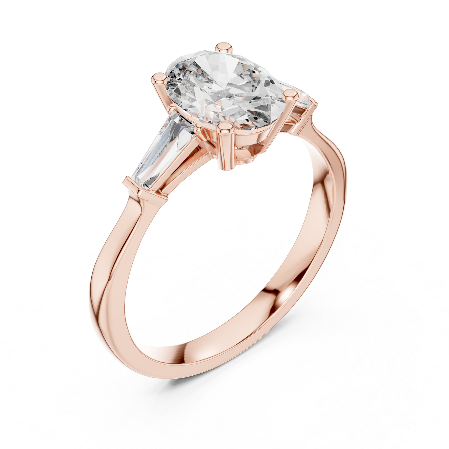 Oval Cut Three-Stone Diamond Ring with Baguettes