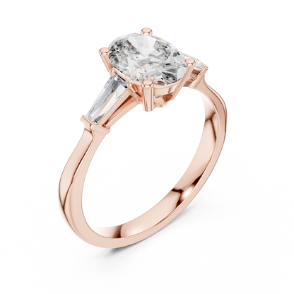 Oval Cut Three-Stone Diamond Ring with Baguettes